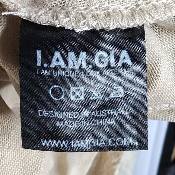 I.am.gia Amina Dress Asymmetrical Plunge Neck Tan Size L - Picture 6 of 7